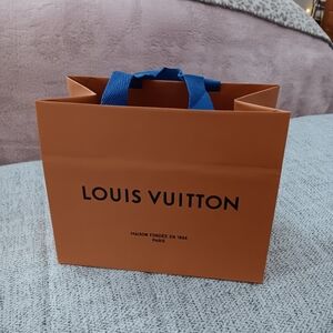 100% Authentic Louis Vuitton Orange Shopping Bag with Blue Handles
